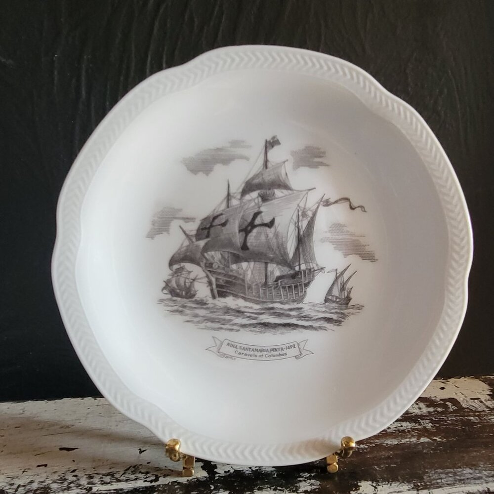 Home Line Nautical Ship Plate Caravels of Columbus Nina Pinta Santa Maria 1492